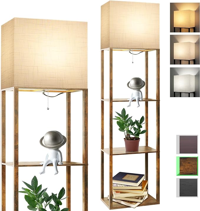 RUNTOP Plus Floor Lamp with Shelves, Modern Shelf Floor Lamp with 15W 3CCT LED Bulb and Memory Function, Wide Shelf Lamp for Display Storage, Standing Lamps for Living Room, Bedroom, Office, Corner - LeafyLoom
