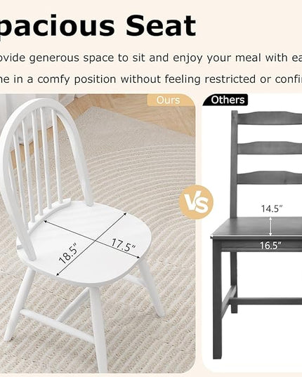 HAPPYGRILL 2 Pieces Wooden Dining Chairs Set, Vintage Armless Windsor Chairs, Kitchen Dining Chairs with Backrest, White - LeafyLoom