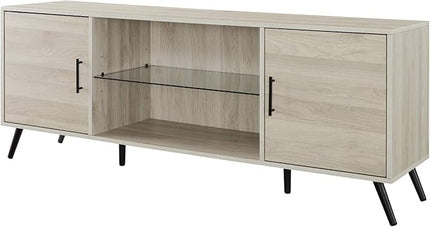 Walker Edison Saxon Mid Century Modern Glass Shelf TV Stand for TVs up to 65 Inches, 60 Inch, Birch - LeafyLoom
