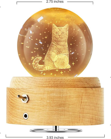 Best for Mom Women Wife Girlfriend Grandma, 3D Cat No.3 Crystal Ball Music Box with LED Night Lamp, Unique Mom Gifts for Birthday Graduation Christmas Valentine's Day Anniversary - LeafyLoom
