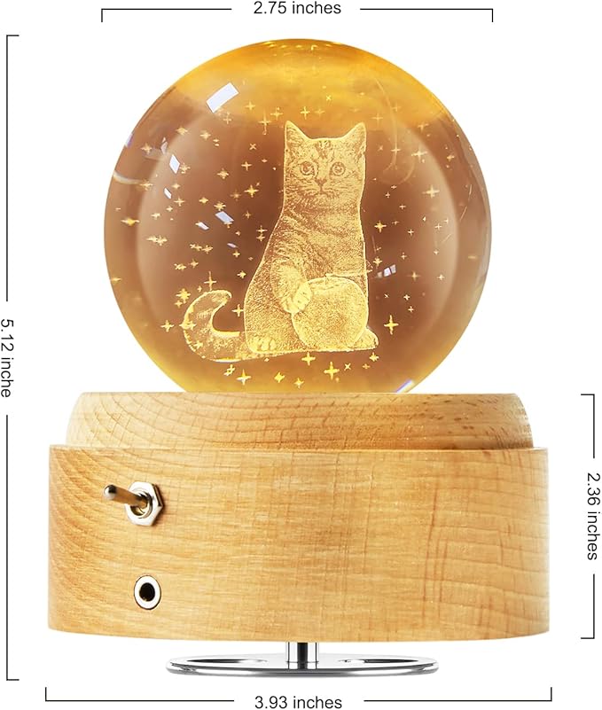 Best for Mom Women Wife Girlfriend Grandma, 3D Cat No.3 Crystal Ball Music Box with LED Night Lamp, Unique Mom Gifts for Birthday Graduation Christmas Valentine's Day Anniversary - LeafyLoom