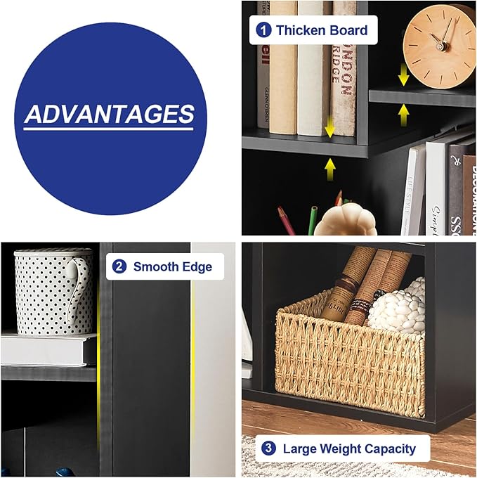VECELO Modern Bookshelf, 5 Cube Shelf, Fits Tallest Hardcovers, Horizontal Available, Storage Organzier for Home Office, Matte Black - LeafyLoom