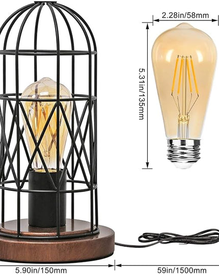 Touch Control Table Lamp, Industrial Bedside Lamp with 3 Way Dimmable Small Nightstand Lamp Vintage Metal Cage Table Lamp for Bedroom, Kitchen - LeafyLoom