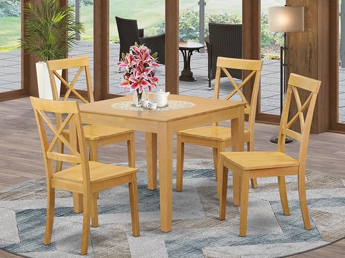 East West Furniture OXBO5-OAK-W Oxford 5 Piece Set for 4 Includes a Square Kitchen Table and 4 Dining Room Chairs, 36x36 Inch - LeafyLoom