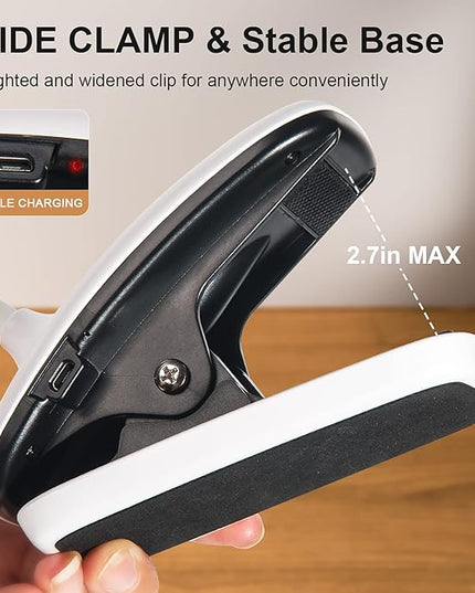 DEEPLITE LED Desk Lamp Clip on Lamp Battery Powered Clip on Light Book Light for Bed, Eye-Caring Flexible Arm Memory Touch 3 Color Modes & Stepless Brightness Portable Reading Light for Study Work. - LeafyLoom
