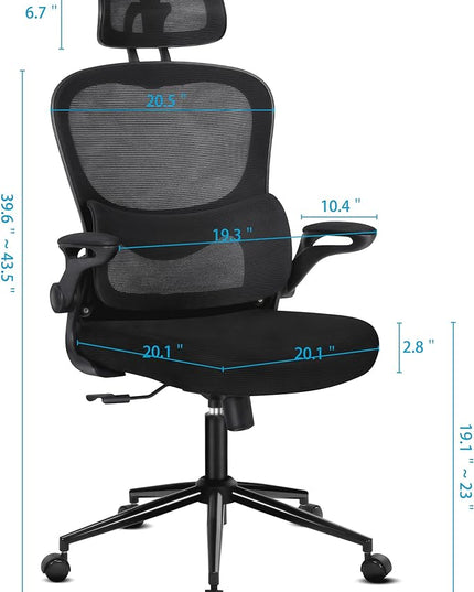 Misolant Ergonomic Office Chair, Desk Chair with Lumbar Support, Mesh Office Chair, Ergonomic Chair with Adjustable Headrest and Armrest,Comfortable Office Chair for Home（Black） - LeafyLoom