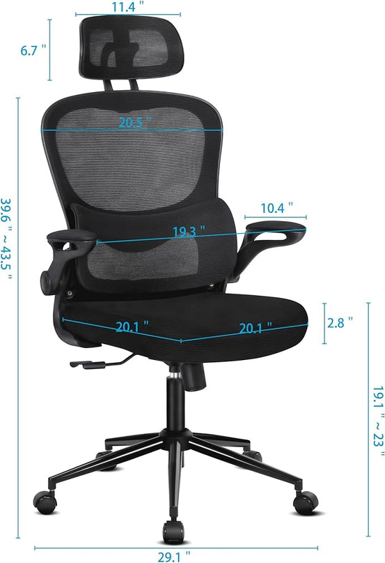 Misolant Ergonomic Office Chair, Desk Chair with Lumbar Support, Mesh Office Chair, Ergonomic Chair with Adjustable Headrest and Armrest,Comfortable Office Chair for Home（Black） - LeafyLoom