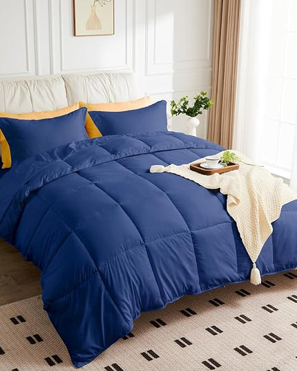 Full Size Comforter Set - 3 Pieces, 1 Reversible Comforter and 2 Pillowcases,Soft Quilted Warm Fluffy Cooling Bedding for All Season,Navy - LeafyLoom