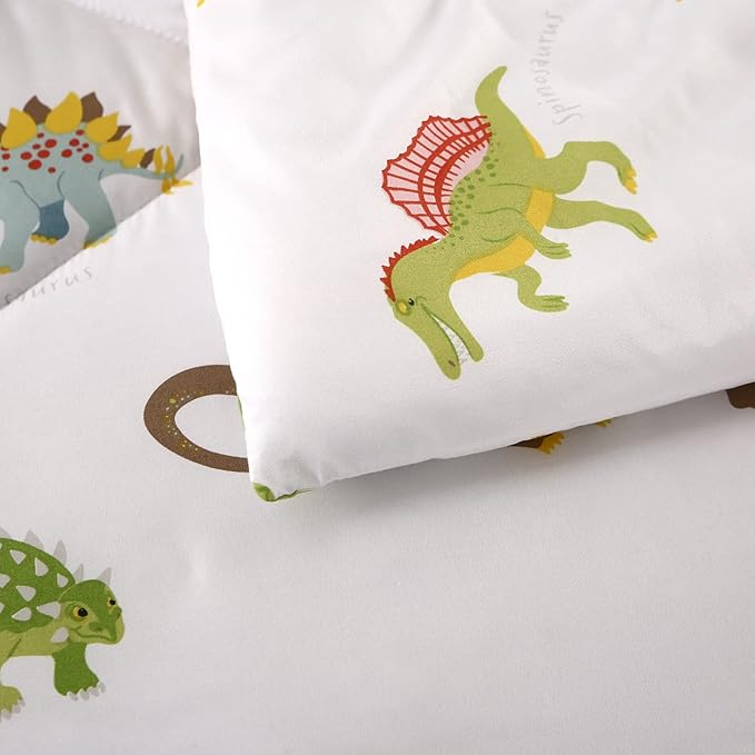 MAG 3Pcs Dinosaur Bedding Comforter Set, Dino White Base Full/Queen Comforter Set,for Toddlers Kids,Boys Teens and Girls,Super Soft Microfiber, Full/Queen Size (1 Comforter + 2 Pillowcases) - LeafyLoom