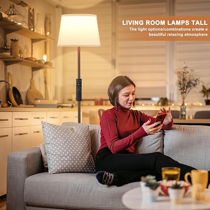 【Upgraded】 Floor Lamps for Living Room, Modern Floor Lamp with Remote Control, Dimmable Colors Temperature Standing Lamp Foot Switch, 9W Bulb Tall Lamps for Bedroom Office Kid Room - Brown - LeafyLoom