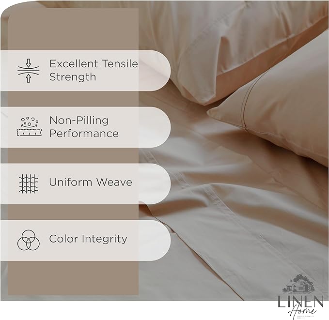100% Cotton Percale Sheets Twin Size, Taupe, Deep Pocket, 3 Pieces Sheet Set - 1 Flat, 1 Deep Pocket Fitted Sheet and 1 Pillowcase, Crisp Cool and Strong Bed Linen - LeafyLoom
