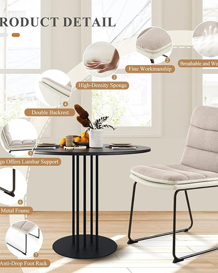 COLAMY Dining Chairs Set of 6, Modern Waffle Fabric Dining Chairs, Faux Leather Kitchen Chairs with Back for Dining Living Waiting Room, Light Brown - LeafyLoom