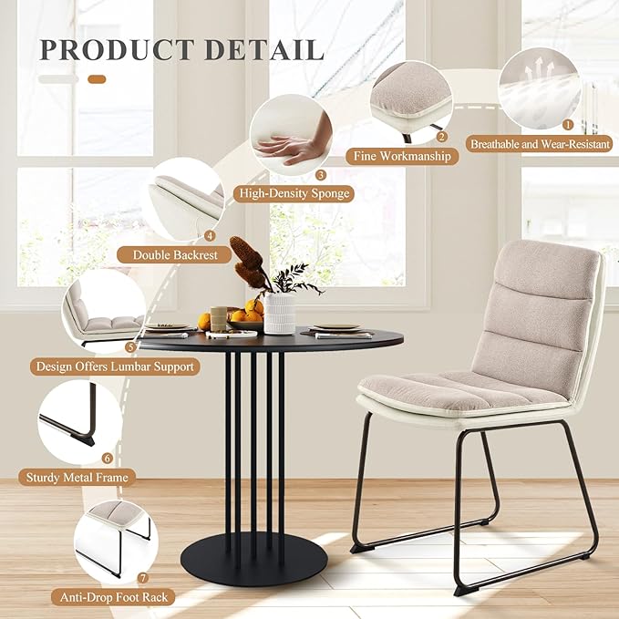 COLAMY Dining Chairs Set of 6, Modern Waffle Fabric Dining Chairs, Faux Leather Kitchen Chairs with Back for Dining Living Waiting Room, Light Brown - LeafyLoom