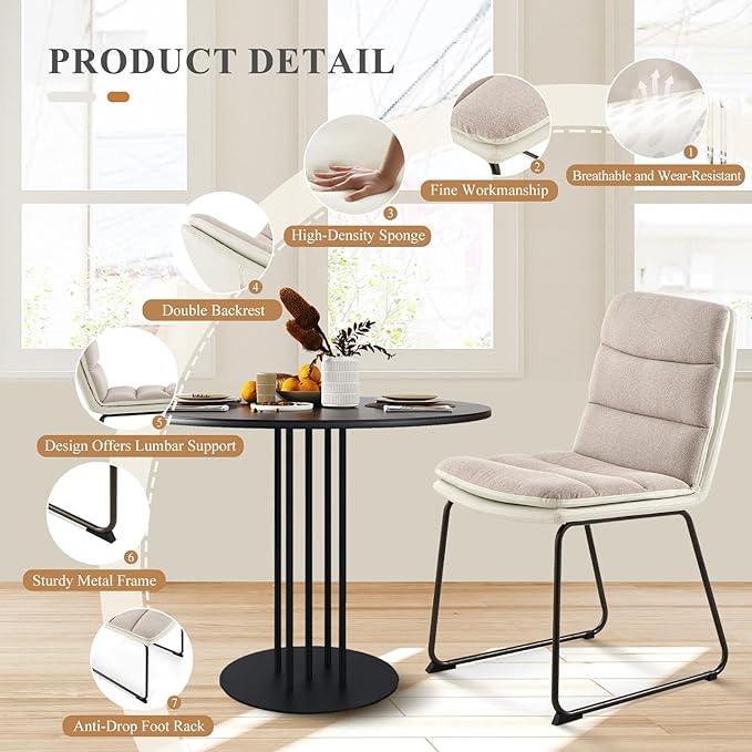 COLAMY Dining Chairs Set of 4, Modern Waffle Fabric Dining Chairs, Faux Leather Kitchen Chairs with Back for Dining Living Waiting Room, Light Brown - LeafyLoom