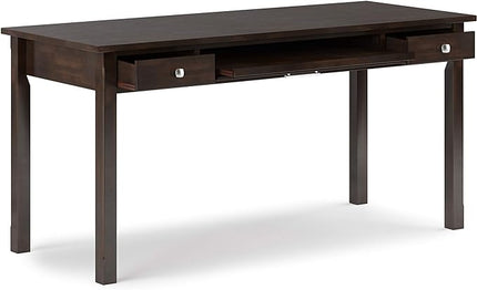 SIMPLIHOME Avalon SOLID WOOD Contemporary 60 Inch Wide Large Desk in Tobacco Brown, For the Office Desk, Writing Table, Workstation and Study Table - LeafyLoom