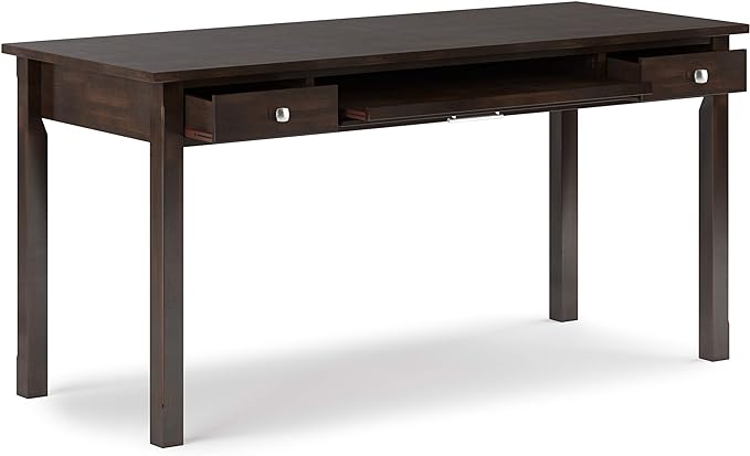 SIMPLIHOME Avalon SOLID WOOD Contemporary 60 Inch Wide Large Desk in Tobacco Brown, For the Office Desk, Writing Table, Workstation and Study Table - LeafyLoom