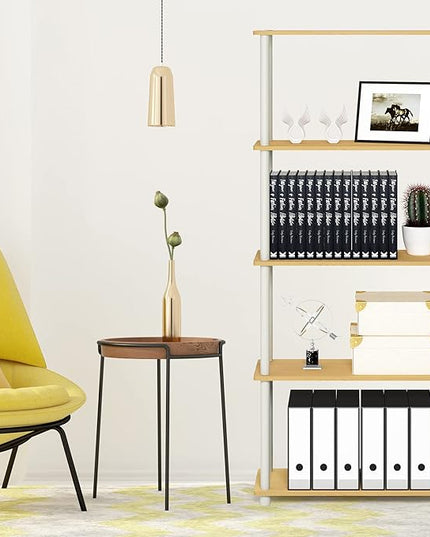 Furinno Turn-N-Tube 5-Tier Multipurpose Shelf / Display Rack / Storage Shelf / Bookshelf, Round Tubes, Beech/White - LeafyLoom