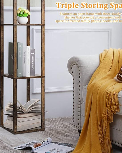 Dott Arts Floor Lamp with Shelves, 3 Color Temperature LED Bulb, Wood Texture, Storage, Brown - LeafyLoom