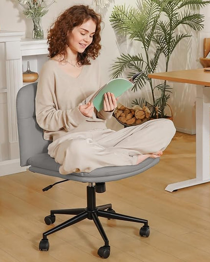 FLEXISPOT Armless Cross Legged Office Chairs Comfy Wide Seat Criss Cross Chair Height Adjustable Reading Chairs with Wheels for Living Room Bedroom Study (Gray) - LeafyLoom