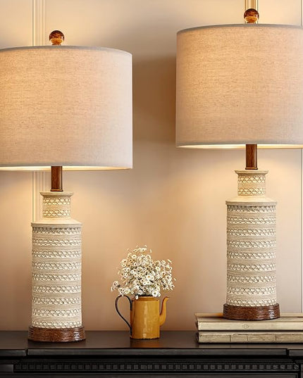 BOBOMOMO 24'' Farmhouse Table Lamp Set of 2 for Bedroom Living Room Vintage Rustic Traditional Nightstand Bedside Lamps - LeafyLoom