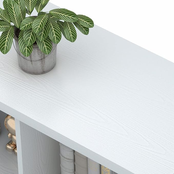 FATORRI 8 Cube Storage Organizer Bookshelf, Rustic Wood Cubby Bookcase, Industrial Horizontal Long Shelf for Living Room (White Oak, 62 Inch) - LeafyLoom