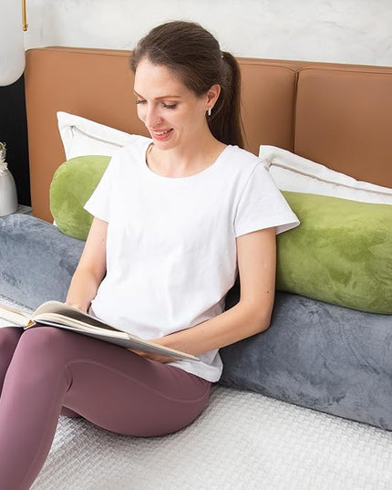 Body Pillow, Memory Foam Round Body Pillows for Adults, Firm Long Bolster Pillow for Bed, Cylinder Tube Roll Pillow with Velvet Cover, 47x7.87 Inches, Green - LeafyLoom