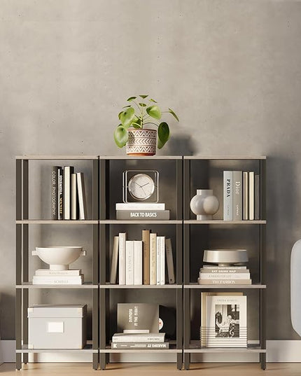 TUTOTAK Bookshelf, 4-Tier Tall Book Shelf, Narrow Bookcase for Small Space, DIY Stackable Bookshelf, for Living Room, Office, Study, Entryway, Industrial, Greige and Black BS01BG004 - LeafyLoom