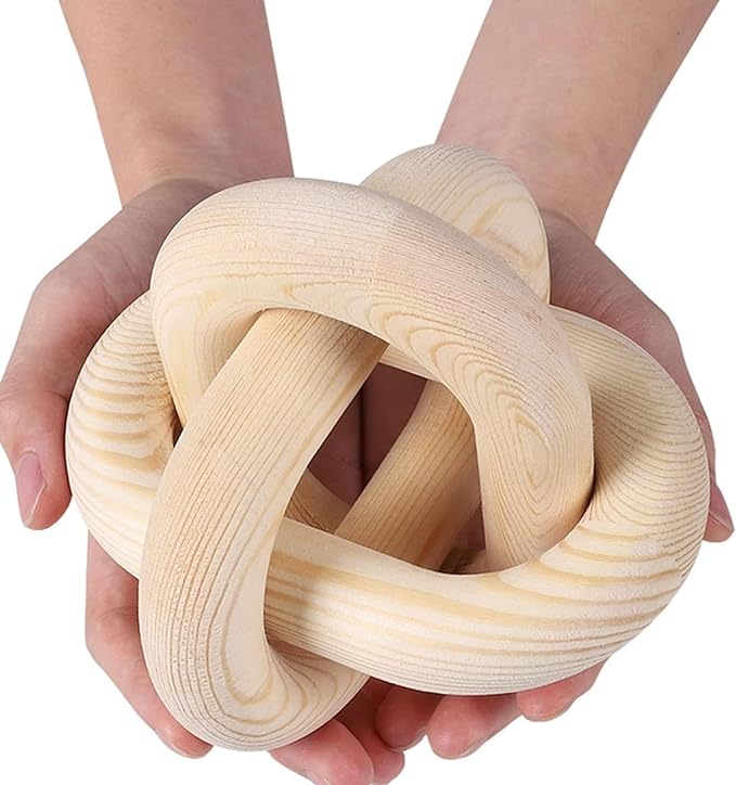 Wood Knot Decor -Coffee Table Decor Shelf Decor Table Books Hand Carved Home Decoration Boho Country Rustic Modern Shabby Chic Style Decor 3 Link Wooden Knot Chain Link Decor (Nature) - LeafyLoom