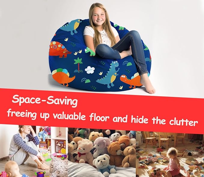 Bean Bag Storage Toddler Kids'Rooms Organizer Giant Beanbag Great Plush Toy Alternative Washable Ultra Soft Cover Dinosaur Plush Toys or Textile Sack Bag Space Save (Without Filling) X-Large - LeafyLoom