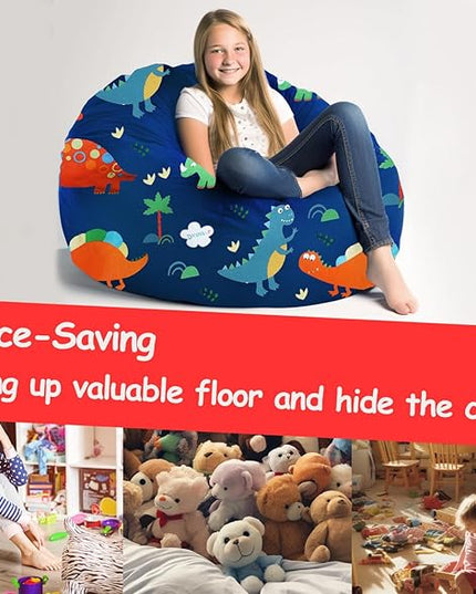 Stuffed Animal Storage Bean Bag Chairs(No Filler) Toy Organizer Bags Chair Cover for Kids Cotton Canvas Beanbag with Zipper Organizing Keep Room your Plush Toys and More Organized - LeafyLoom