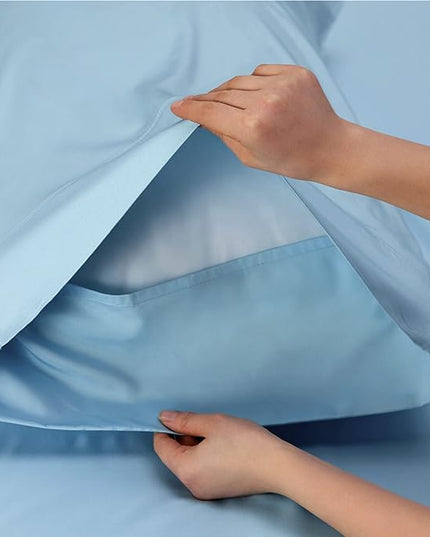 Bedsure Twin Sheets Set, Cooling Sheets Twin Size Bed Set, Rayon Derived from Bamboo, Twin Size Sheets, Breathable & Soft Bed Sheets, Hotel Luxury Silky Bedding Sheets & Pillowcases, Teal Blue - LeafyLoom