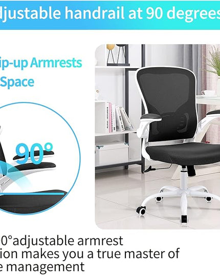 Ergonomic Office Desk Chair Breathable Mesh Swivel Computer Chair, Lumbar Back Support Task Chair, Office Chairs with Wheels and Flip-up Arms, Adjustable Height (White & Black) - LeafyLoom