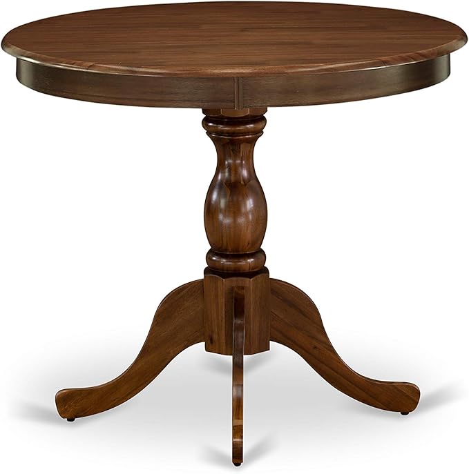 East West Furniture Antique 3 Piece Room Furniture Set Contains a Round Kitchen Table with Pedestal and 2 Grey Linen Fabric Parsons Dining Chairs, 36x36 Inch, Walnut - LeafyLoom