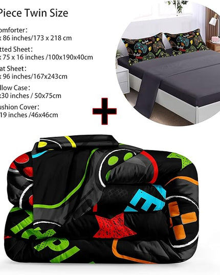 5 pieces Gamer Comforter Set for Boys Gaming bedding set Twin Size,Video Game Controller Comforter for Boys Kids Adult 3D Gamepad Microfiber Bed in A Bag Sets3011,Twin - LeafyLoom