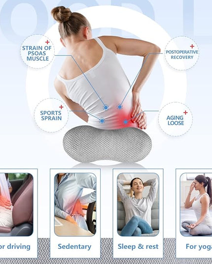 Lumbar Support Pillow - Memory Foam for Low Back Pain Relief, Ergonomic Streamline Car Seat, Office Chair, Recliner and Bed (Light Grey) - LeafyLoom