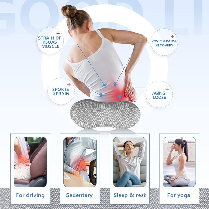 Lumbar Support Pillow - Memory Foam for Low Back Pain Relief, Ergonomic Streamline Car Seat, Office Chair, Recliner and Bed (Light Grey) - LeafyLoom