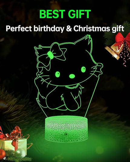 Cute Cat Night Light Anime Charater 16 Color Change Decor Kitty Lamp with Remote,Kitty Night Light Gifts for Christmas Birthday Boys Girls - LeafyLoom
