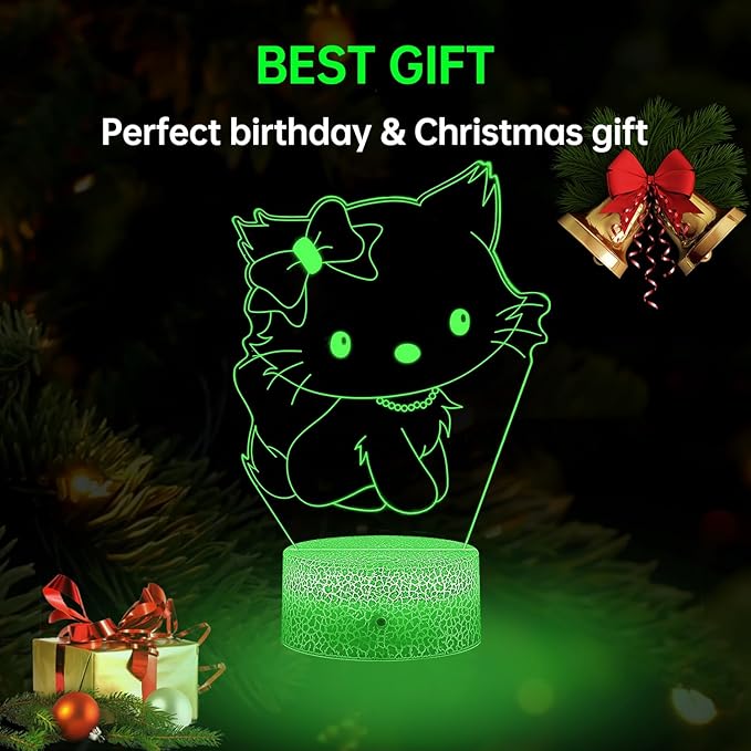 Cute Cat Night Light Anime Charater 16 Color Change Decor Kitty Lamp with Remote,Kitty Night Light Gifts for Christmas Birthday Boys Girls - LeafyLoom