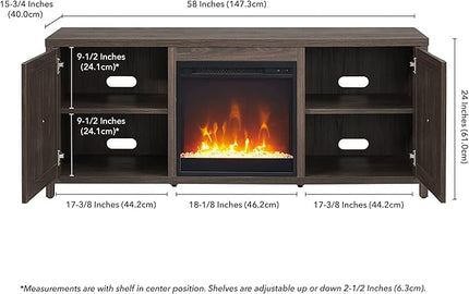Henn&Hart Rectangular TV Stand with Crystal Fireplace for TV's up to 65" in Alder Brown, Electric Fireplace TV Stands for the Living Room - LeafyLoom
