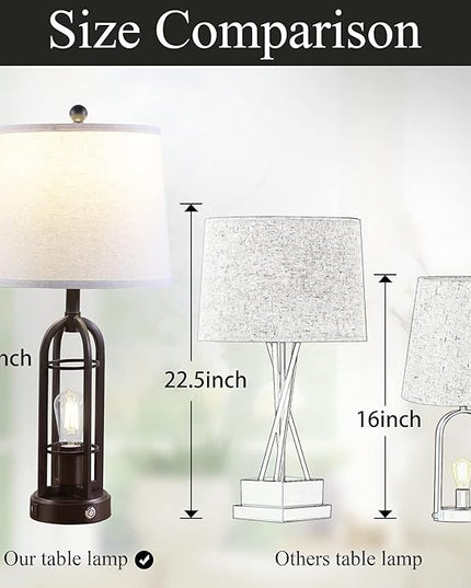 28.2" Table Lamps for Living Room Set of 2, Farmhouse Lamps for Bedroom, 3-Way Dimmable with Dual USB Ports, Touch Bedside Lamps for Nightstand, Bulbs Included - LeafyLoom