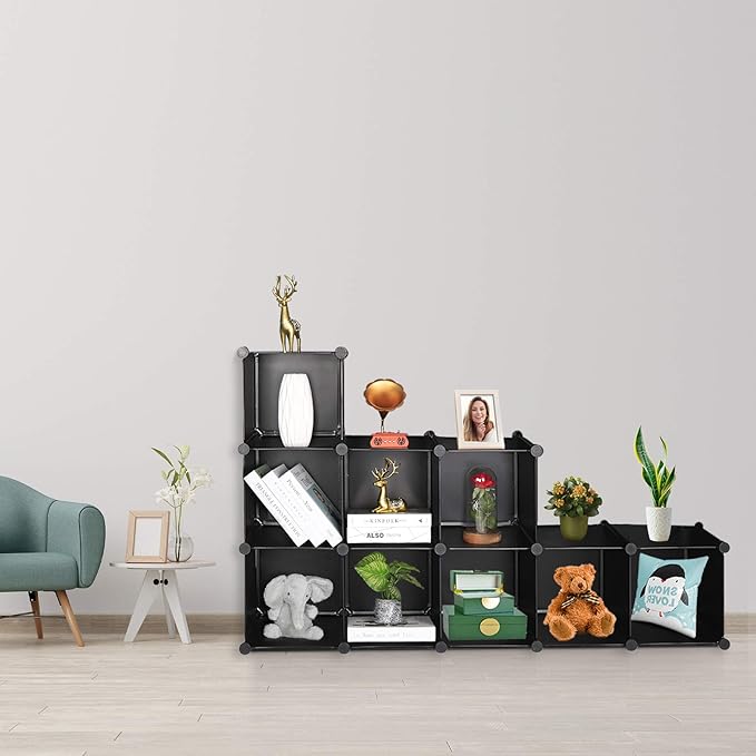 TUMUCUTE Cube Storage Organizer, 9-Cube DIY Plastic Closet Cabinet Modular Bookcase, Storage Shelves for Bedroom Living Room, Office, Black - LeafyLoom