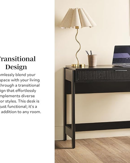 Walker Edison Office Writing and Computer Desk Spacious Desktop, Complementary in Living Spaces, 38 Inch, Reeded Black - LeafyLoom