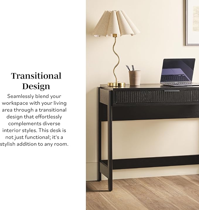 Walker Edison Office Writing and Computer Desk Spacious Desktop, Complementary in Living Spaces, 38 Inch, Reeded Black - LeafyLoom