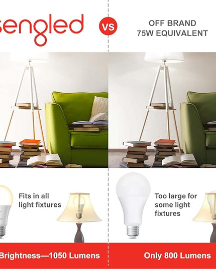 Sengled Alexa Light Bulb 75W Equivalent, Smart Light Bulbs Bluetooth Mesh 1050 LM, Smart Bulbs That Work with Alexa Only 2700K, High Brightness, Soft White A19 Dimmable Bulb, No Hub Required, 4 Pack Sengled