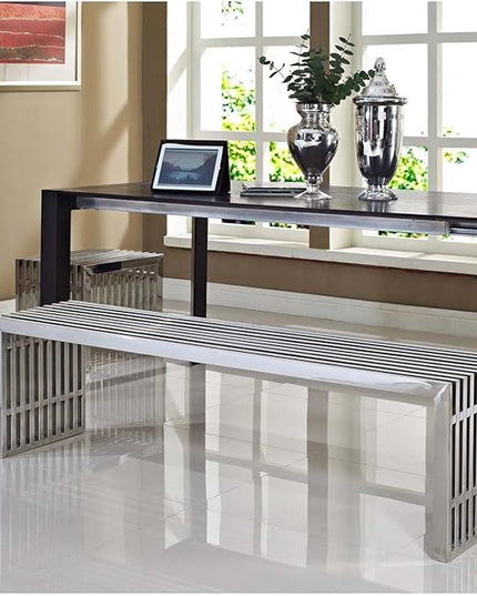 Modway Gridiron Stainless Steel Large and Small 2-Piece Bench Set - LeafyLoom