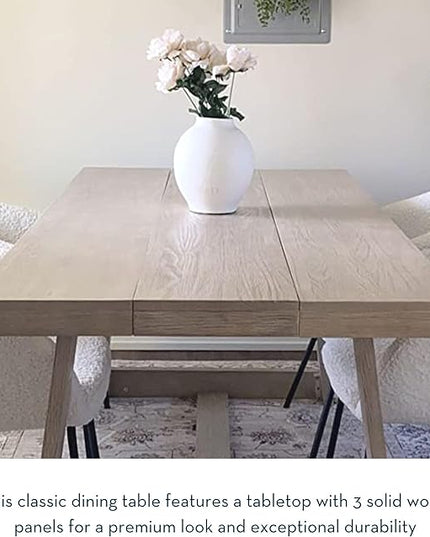 Plank+Beam 72 Inch Farmhouse Dining Table, Solid Wood Rustic Kitchen Table, Large Wooden Rectangular Dinner Table for Dining Room, Home Office, Living Room Furniture, Easy Assembly, White Wirebrush - LeafyLoom