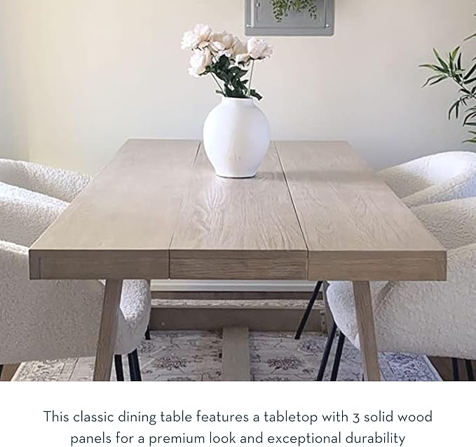 Plank+Beam 72 Inch Farmhouse Dining Table, Solid Wood Rustic Kitchen Table, Large Wooden Rectangular Dinner Table for Dining Room, Home Office, Living Room Furniture, Easy Assembly, Walnut Wirebrush - LeafyLoom