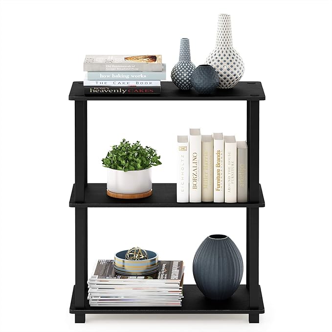 Furinno Turn-S-Tube 3-Tier Compact Multipurpose Shelf Display Rack with Square Tube, Americano/Black - LeafyLoom