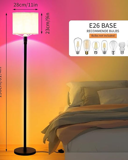 RGB Floor Lamps for Living Room, Dimmable Floor Lamp with Linen Lampshade, 366 RGB+12 Color, Color Changing Standing Floor Lamp for Bedroom Living Room Gaming Rooms(Not Includ Bulb) - LeafyLoom