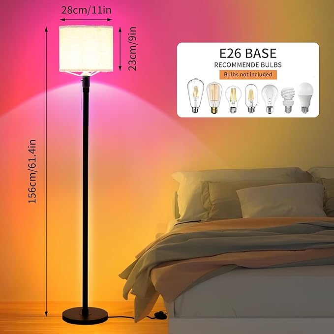 RGB Floor Lamps for Living Room, Dimmable Floor Lamp with Linen Lampshade, 366 RGB+12 Color, Color Changing Standing Floor Lamp for Bedroom Living Room Gaming Rooms(Not Includ Bulb) - LeafyLoom